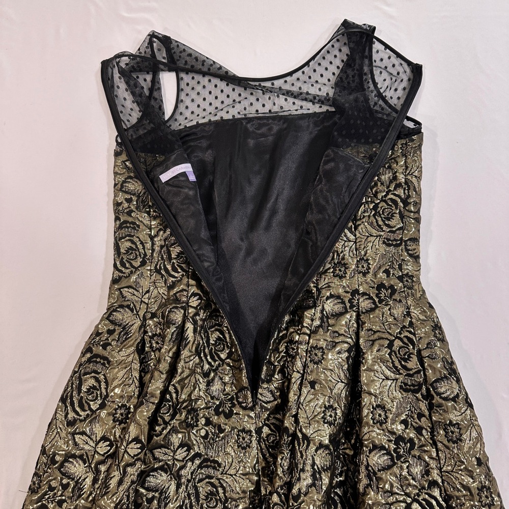 Luxe by Carmen Marc Valvo Dress 8 Gold Black Floral Metallic Brocade Cocktail - Picture 4 of 9